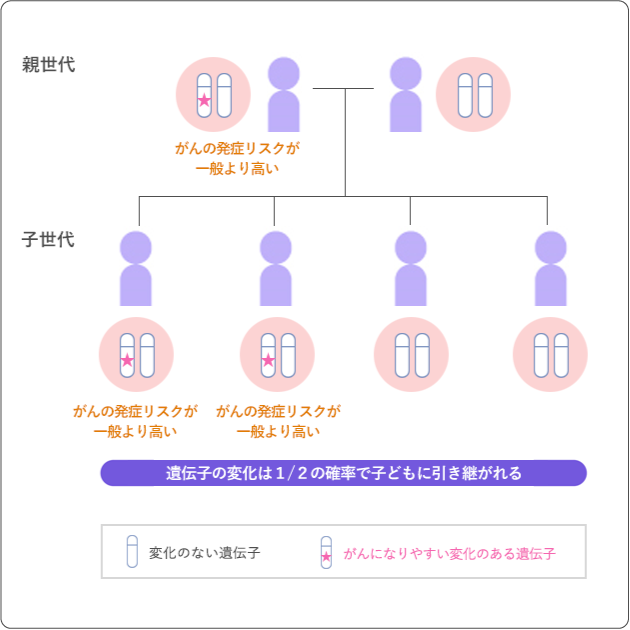図２　遺伝の形式：常染色体顕性遺伝（優性遺伝）の場合の図