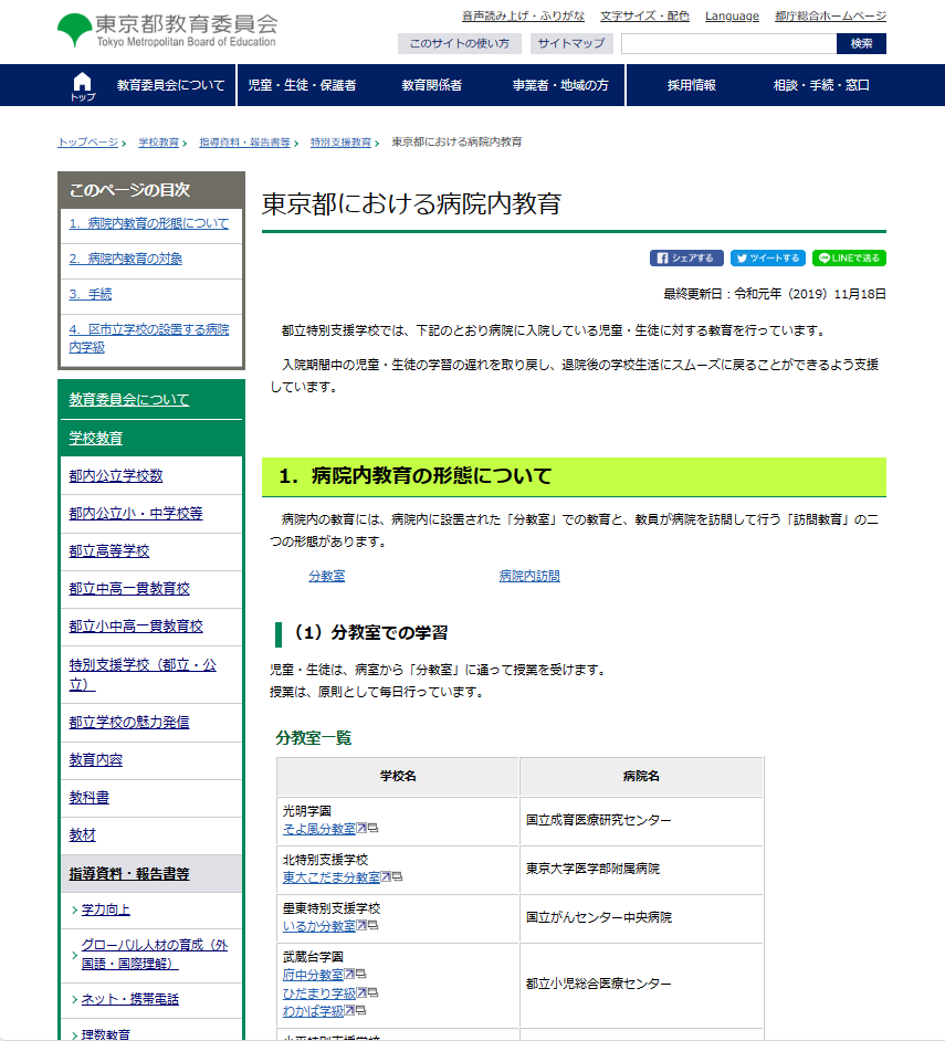 東京都における病院内教育 ホームページ画像