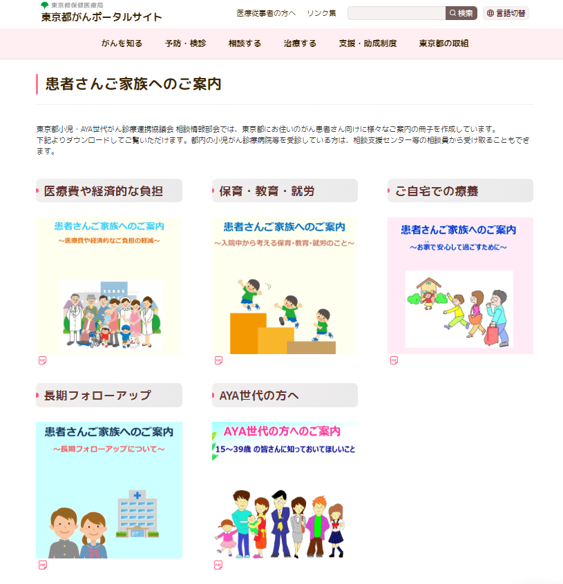 小児・ＡＹＡ世代のがん患者さんやご家族へ 冊子画像